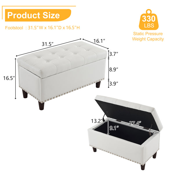 Storage Copper Nails Bedside Stool Footstool Off-White IN USA.