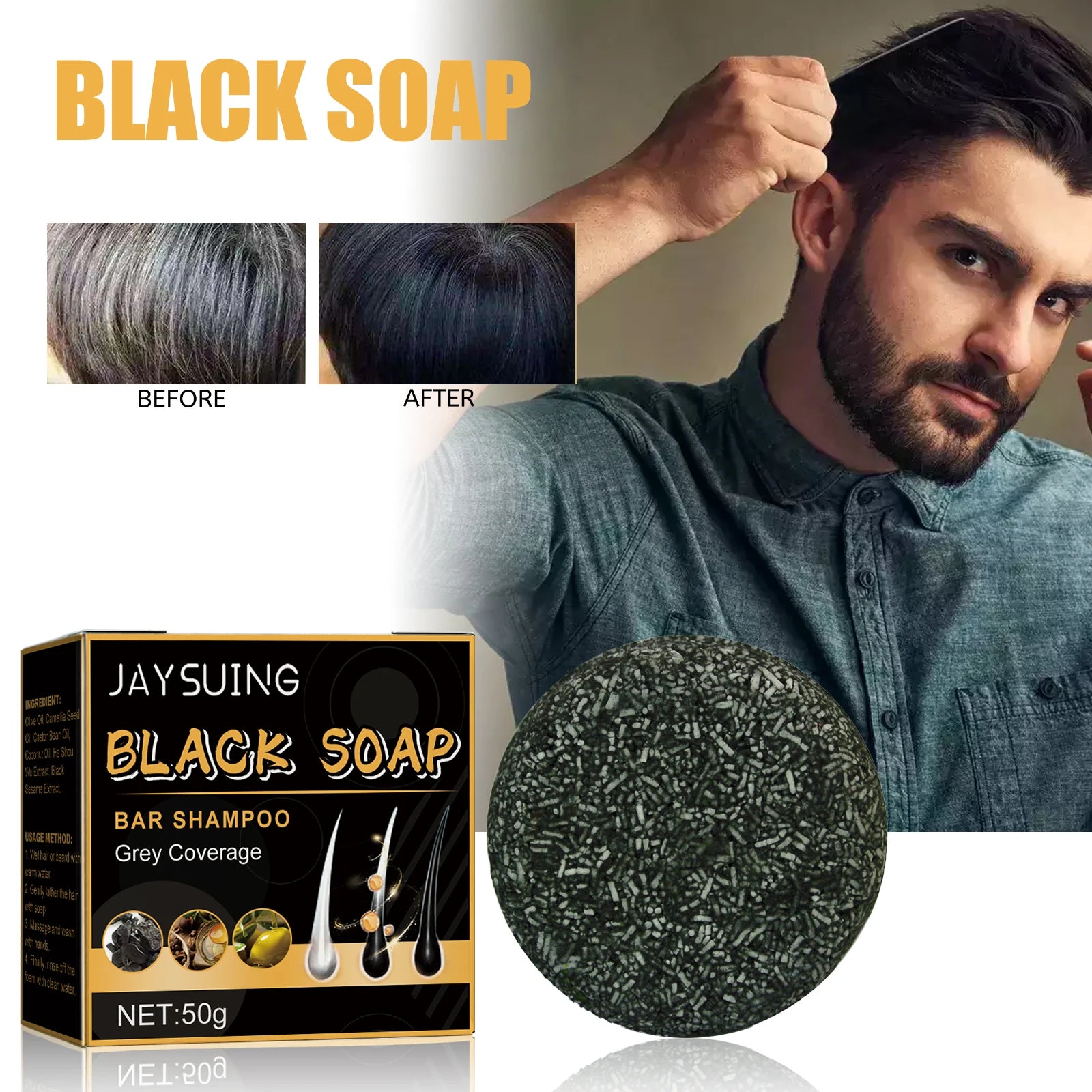 High Quality Black Soap Restores Hair Natural Color in USA