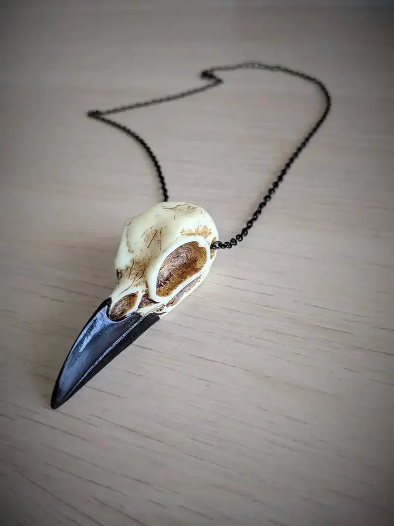 Raven Skull Necklace Halloween Jewelry Gothic Necklace, Raven Jeweller