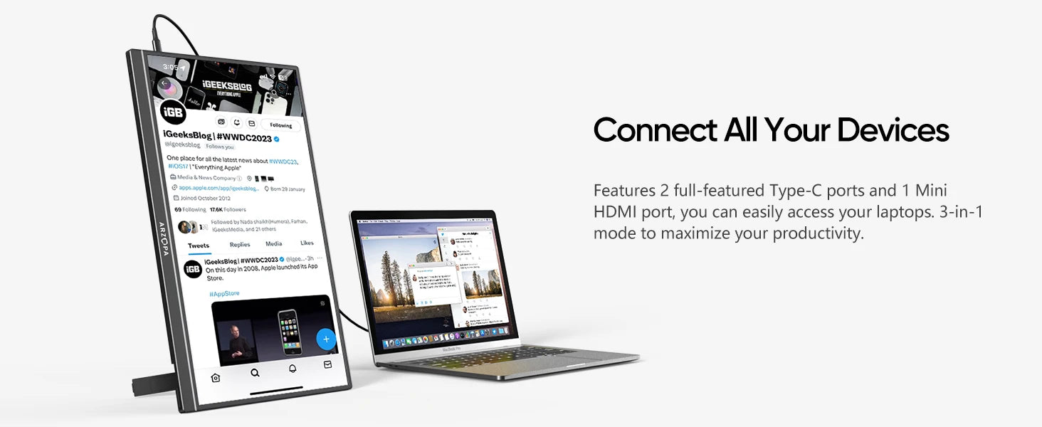 ARZOPA 17.3 FHD Portable Monitor 1080P External Display IPS Screen wit