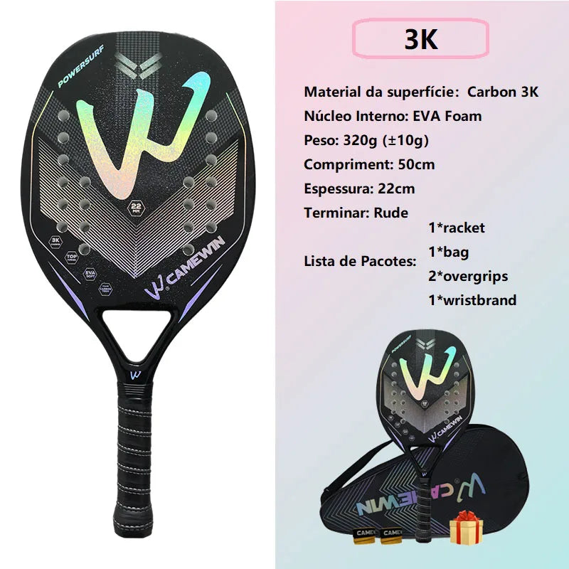 3K Camewin Beach Tennis Racket Full Carbon Fiber Rough Surface Outdoor