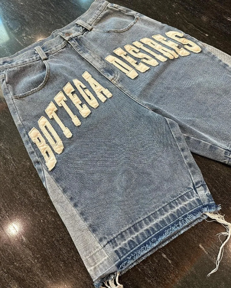 American Street Embroidery High Waist Washed Denim Shorts Harajuku Ret