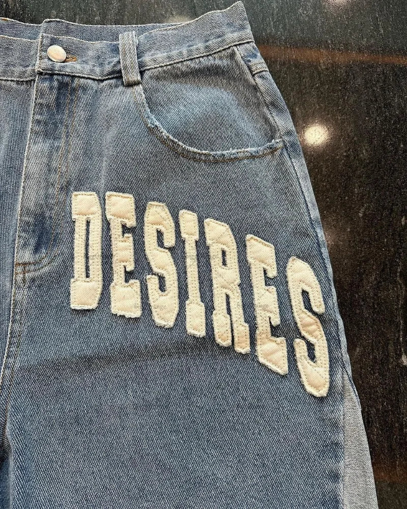 American Street Embroidery High Waist Washed Denim Shorts Harajuku Ret