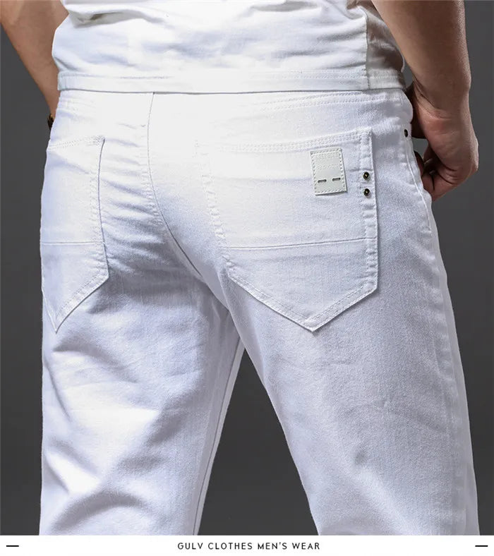 Men White Jeans Fashion Casual Classic Style Slim Fit Soft Trousers in USA