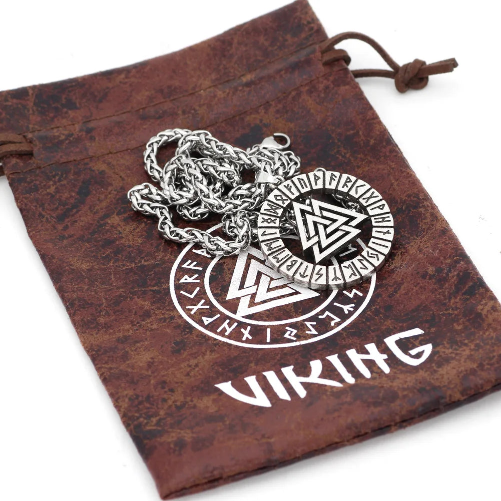 Viking Runes Valknut Pendant Mens Slavic Stainless Steel Necklaces in USA