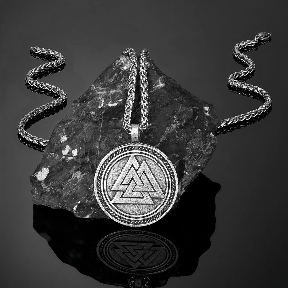 Viking Runes Valknut Pendant Mens Slavic Stainless Steel Necklaces in USA