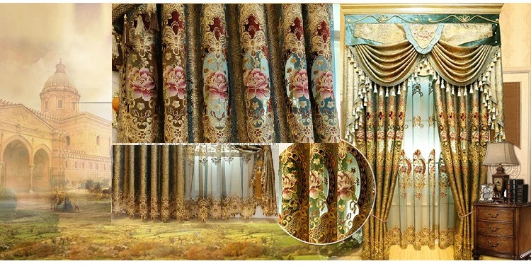 Gold Gilded Embroidered Hollowed Out Velvet Curtains in USA