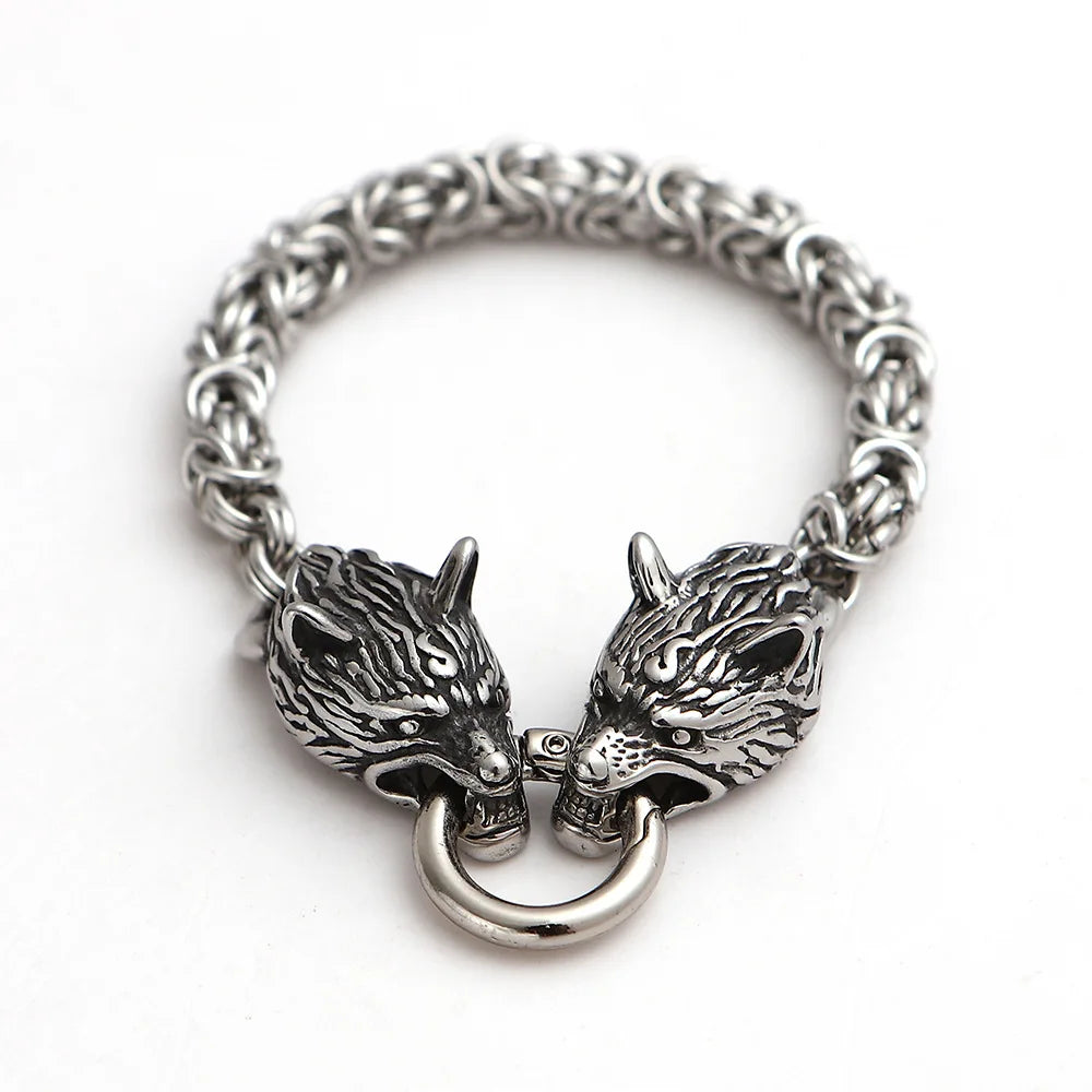 Nordic Necklace Double Wolf Head Thor's Hammer in USA