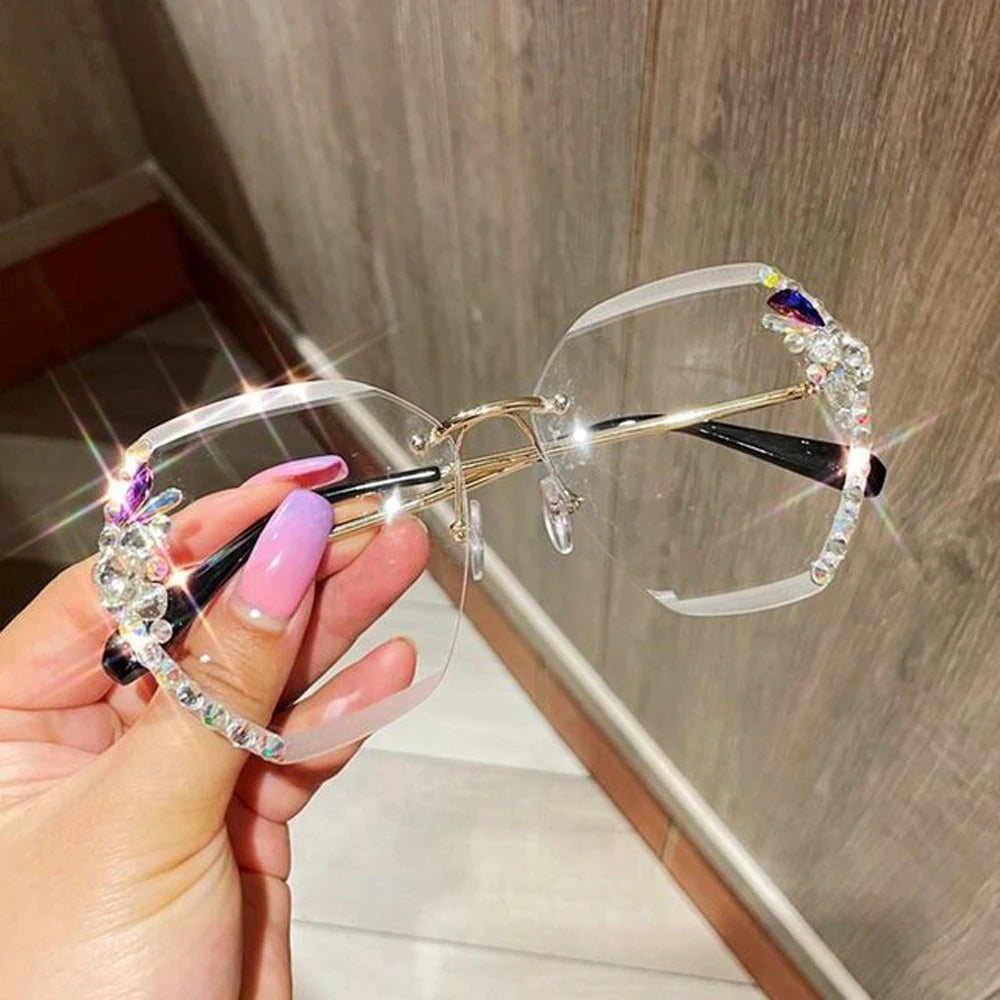 Luxury Brand Design Vintage Rimless Rhinestone Sunglasses Women in USA