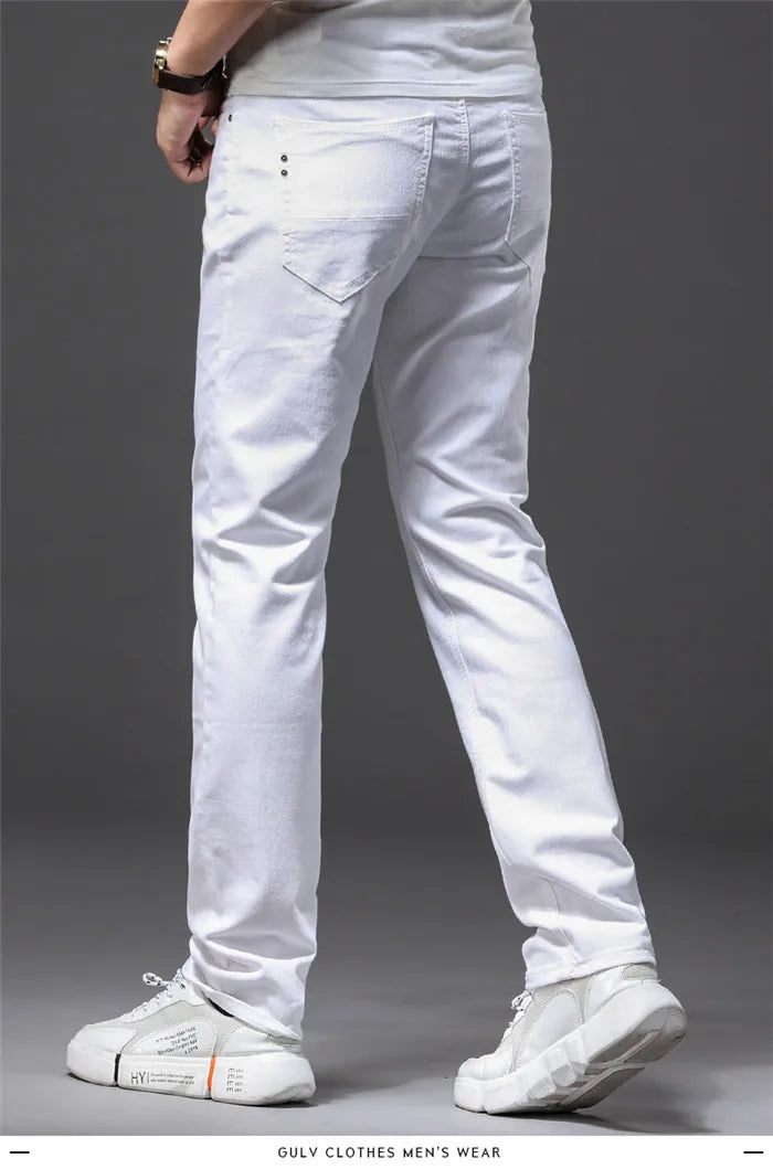 Men White Jeans Fashion Casual Classic Style Slim Fit Soft Trousers in USA