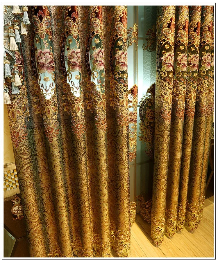 Gold Gilded Embroidered Hollowed Out Velvet Curtains in USA