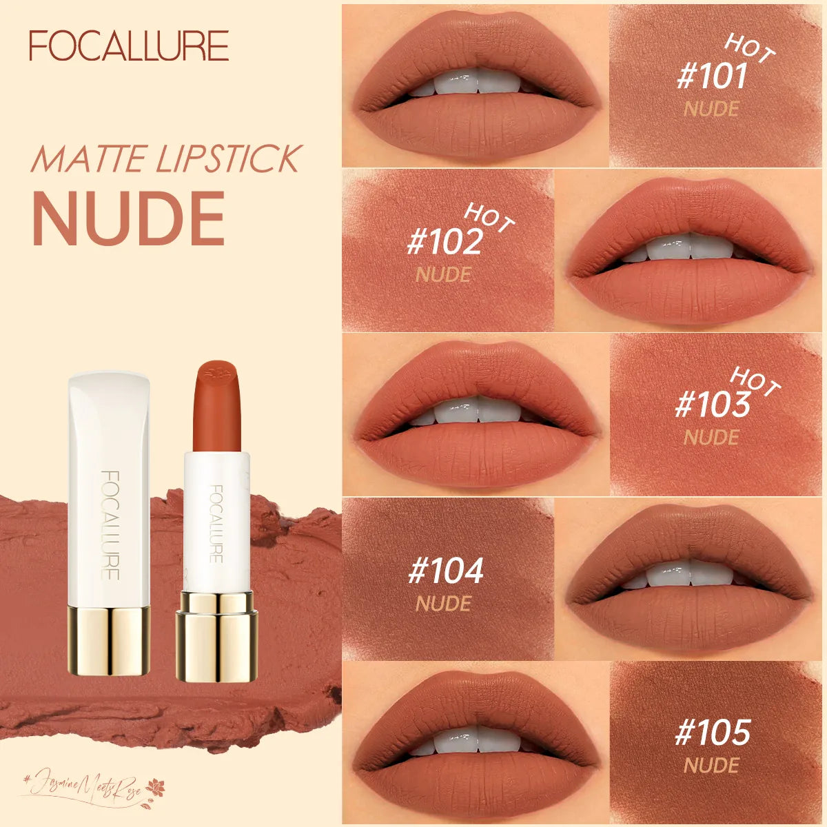 FOCALLURE Natural Matte Lipstick Waterproof Long-lasting in USA