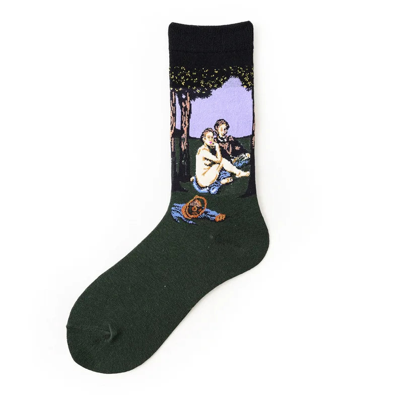 Cotton Colorful Van Gogh Retro Oil Painting Men Socks in USA