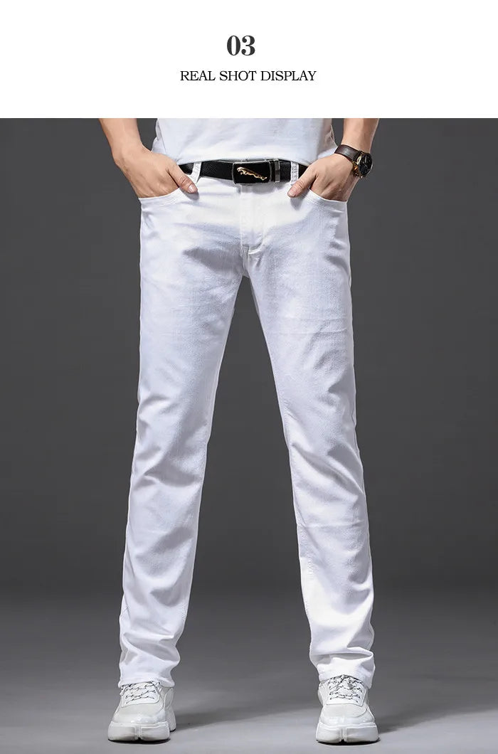 Men White Jeans Fashion Casual Classic Style Slim Fit Soft Trousers in USA