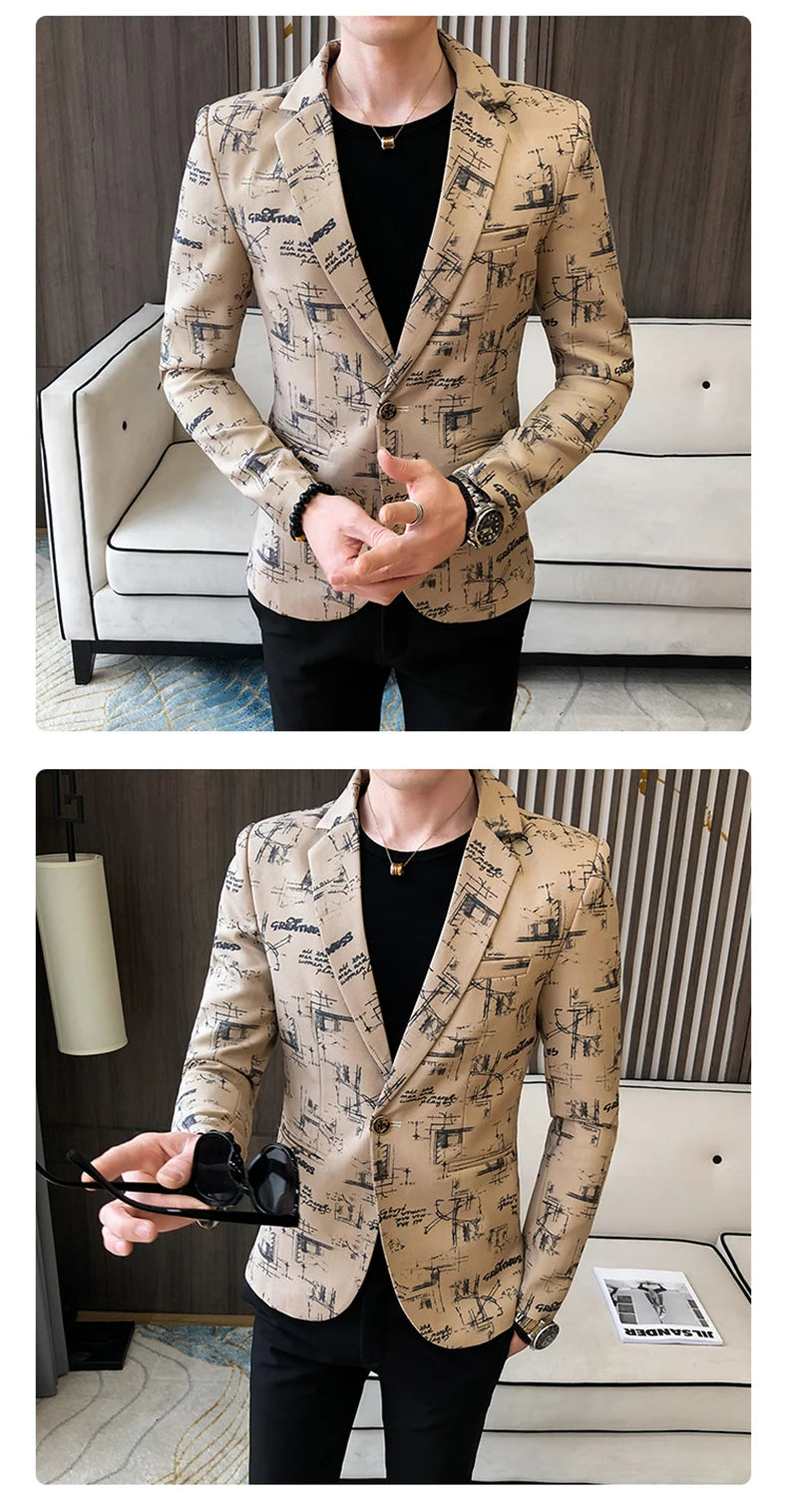 Men Blazer Slim Fit Autumn Korean Version of The Printed IN USA.