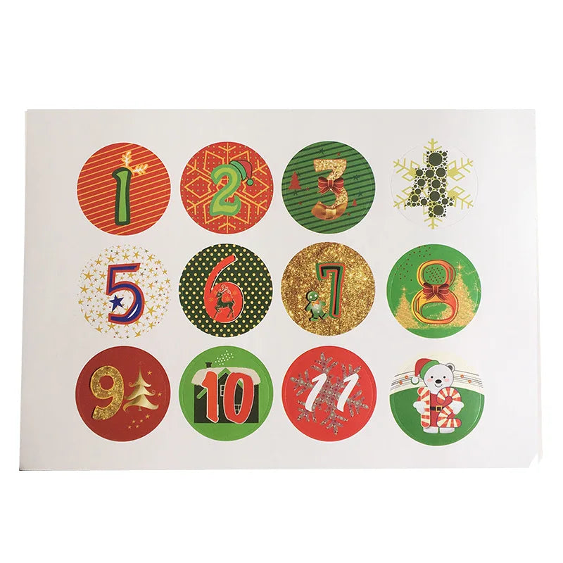 120pcs Advent Calendar Number Paper Stickers Merry Christmas Gift Stic