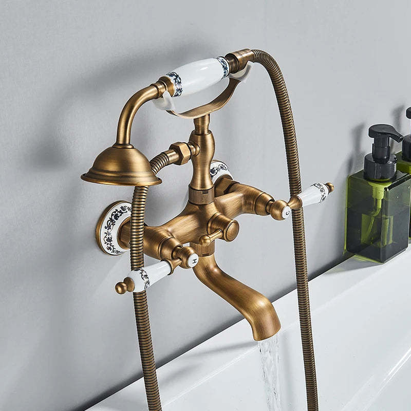 Antique Brass Bathtub Shower Faucet Set Bathroom in USA