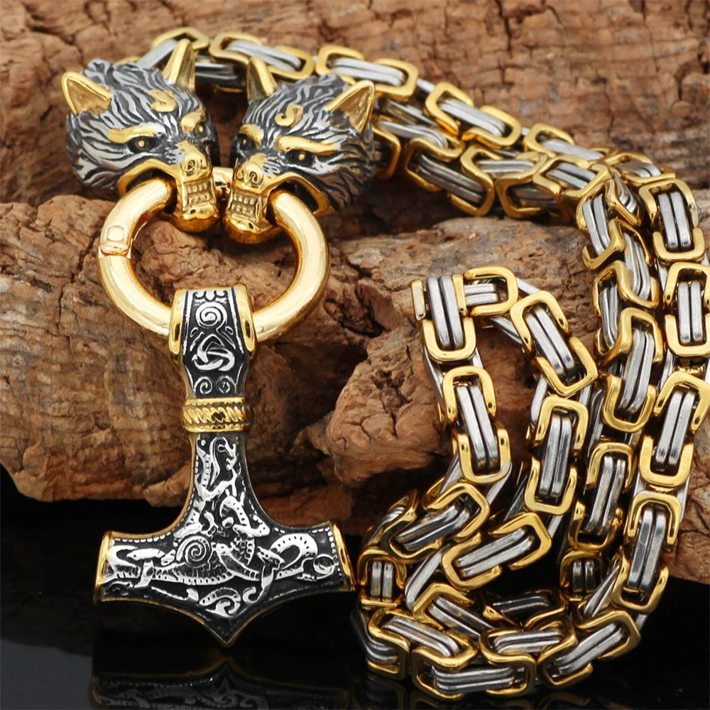 Nordic Celtic Wolf Men's Necklace Viking Wolf Head Stainless in USA