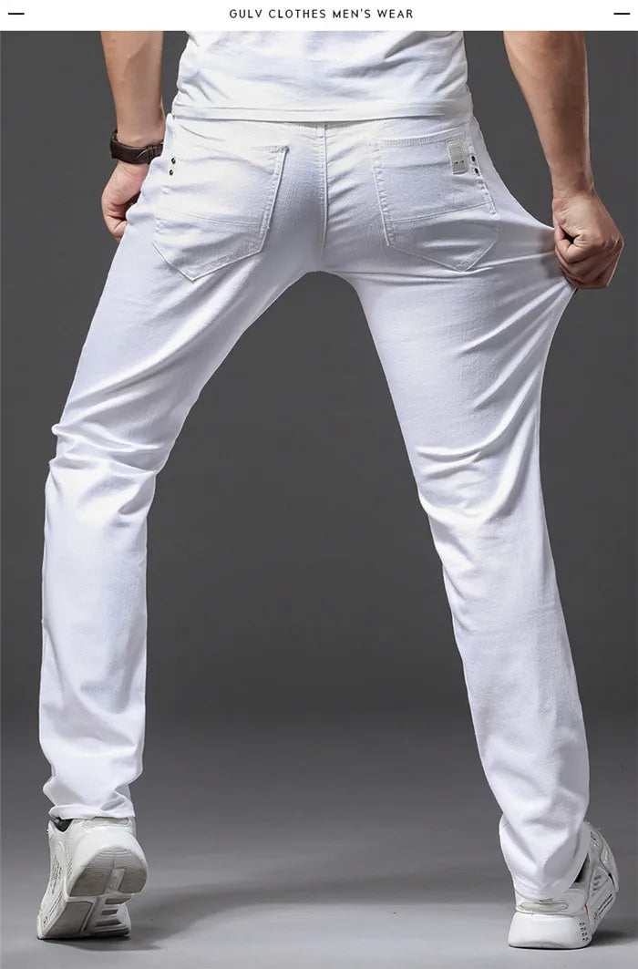 Men White Jeans Fashion Casual Classic Style Slim Fit Soft Trousers in USA