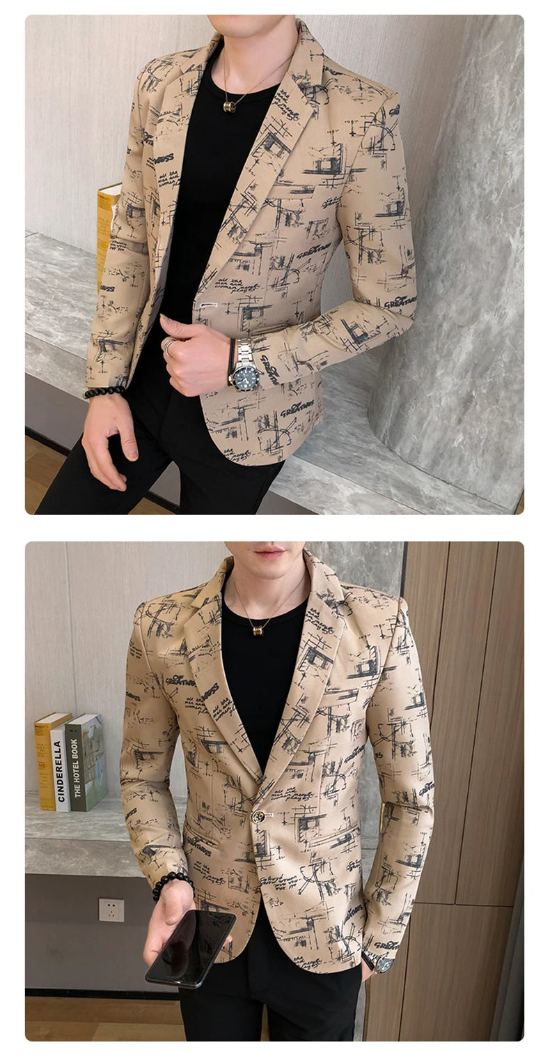 Men Blazer Slim Fit Autumn Korean Version of The Printed IN USA.