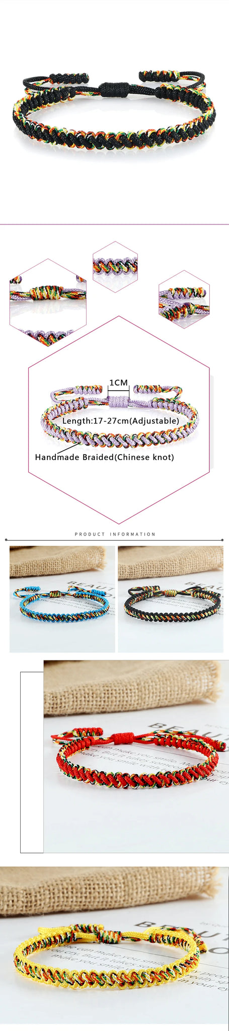 Handmade Braided Bracelets Tibetan Buddhist Lucky in USA.