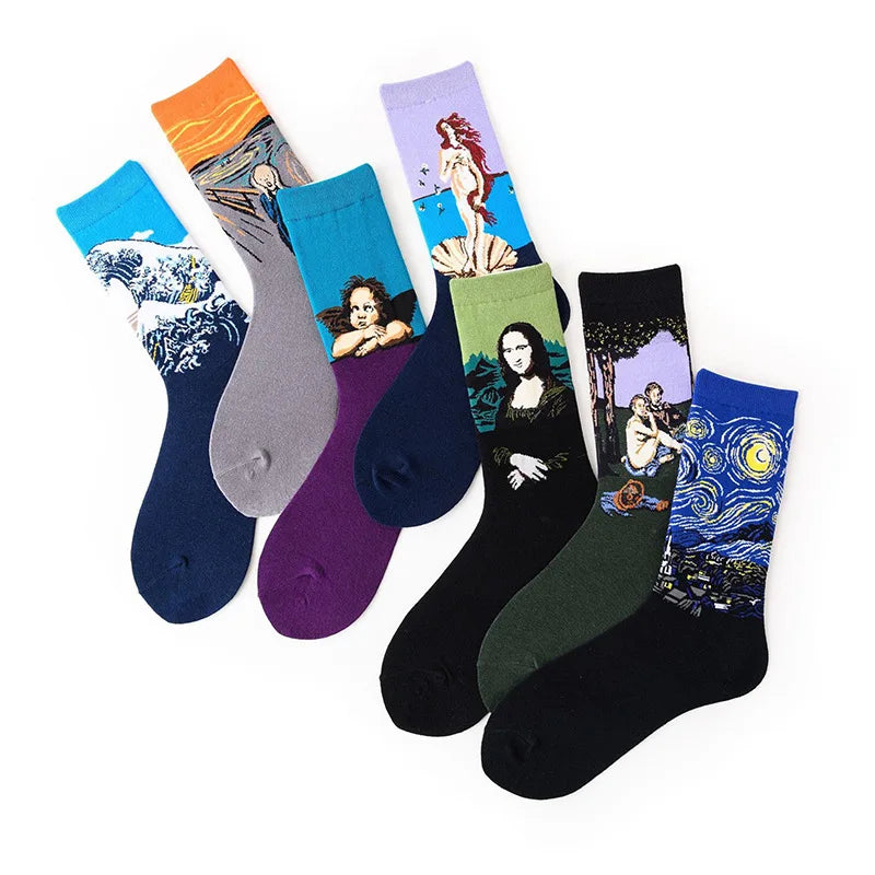 Cotton Colorful Van Gogh Retro Oil Painting Men Socks in USA