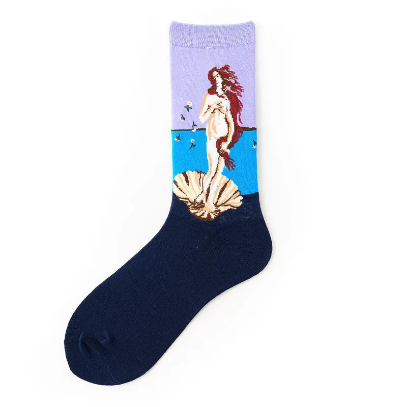 Cotton Colorful Van Gogh Retro Oil Painting Men Socks in USA