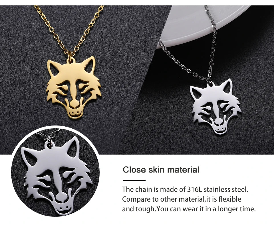 My shape Wolf Necklace Men Women Stainless Steel in USA