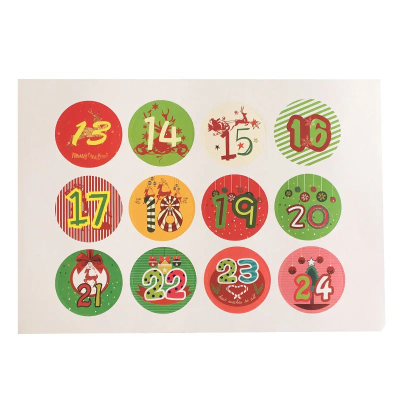 120pcs Advent Calendar Number Paper Stickers Merry Christmas Gift Stic