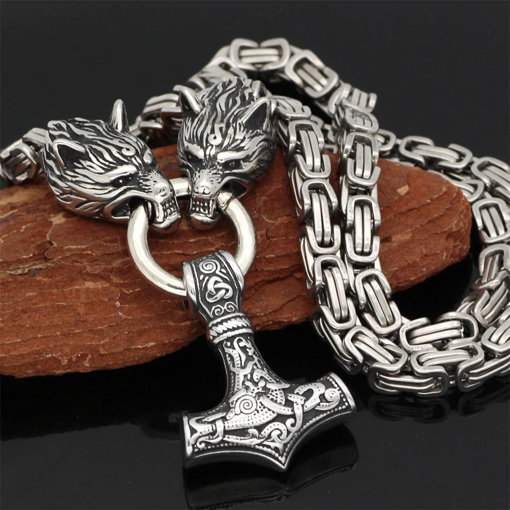 Nordic Celtic Wolf Men's Necklace Viking Wolf Head Stainless in USA