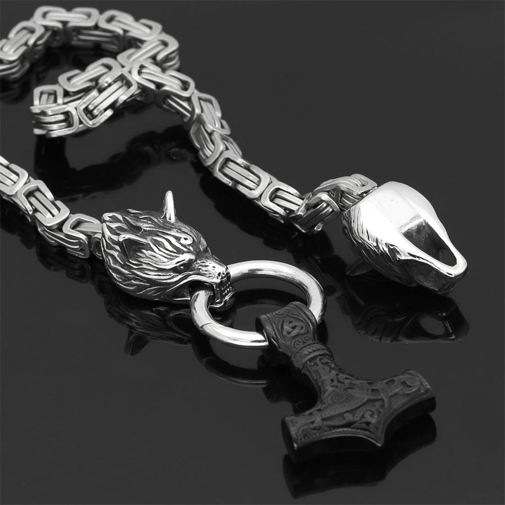 Nordic Celtic Wolf Men's Necklace Viking Wolf Head Stainless in USA