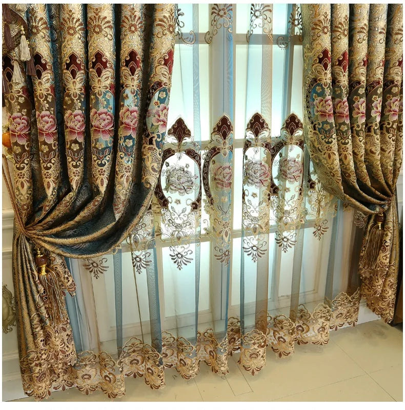 Gold Gilded Embroidered Hollowed Out Velvet Curtains in USA