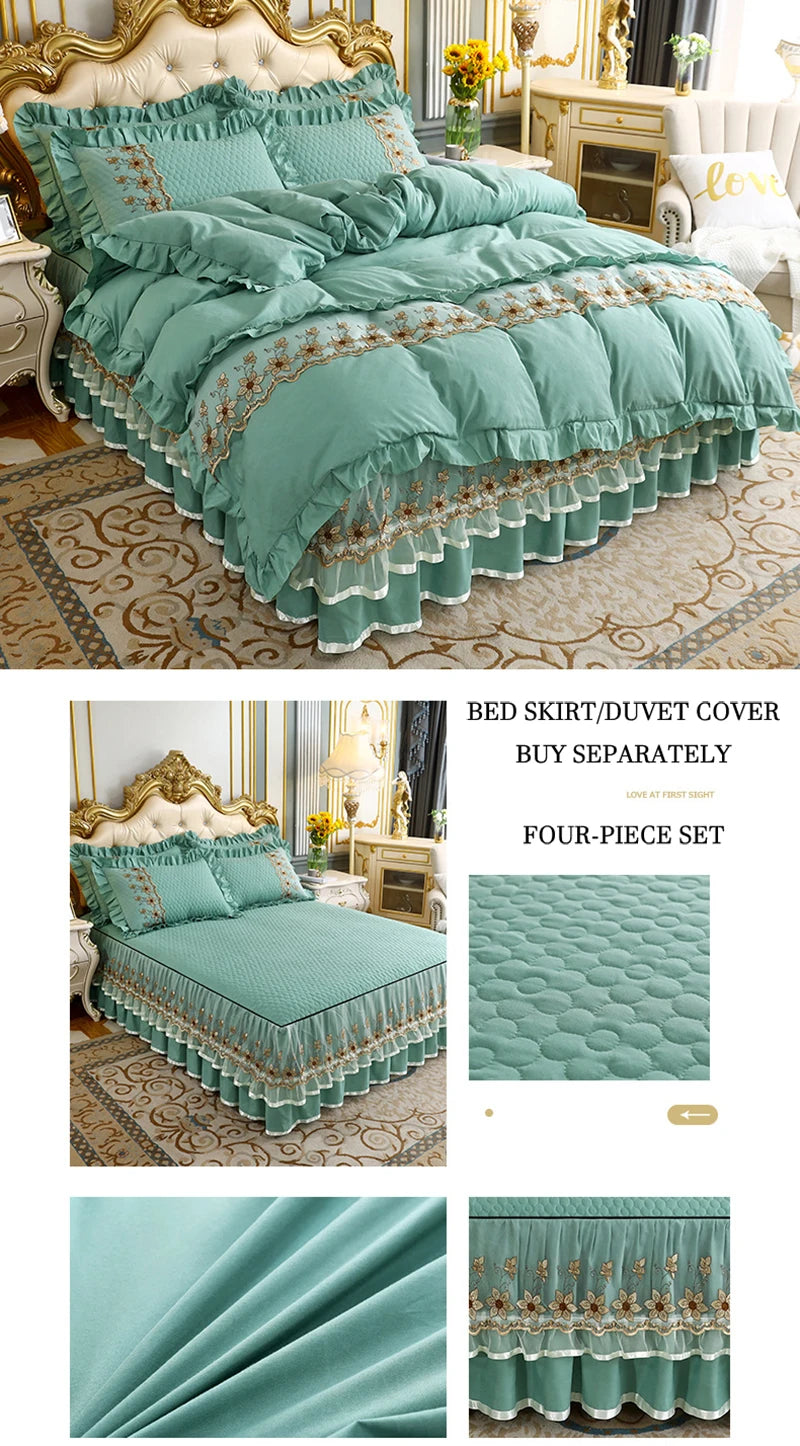 Modern Bed Skirt for Queen King Size Bed with Lace Cotton Bed Spread f