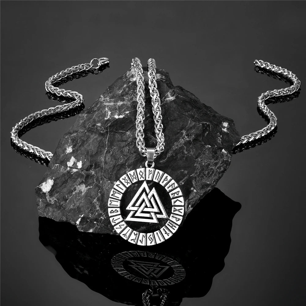 Viking Runes Valknut Pendant Mens Slavic Stainless Steel Necklaces in USA