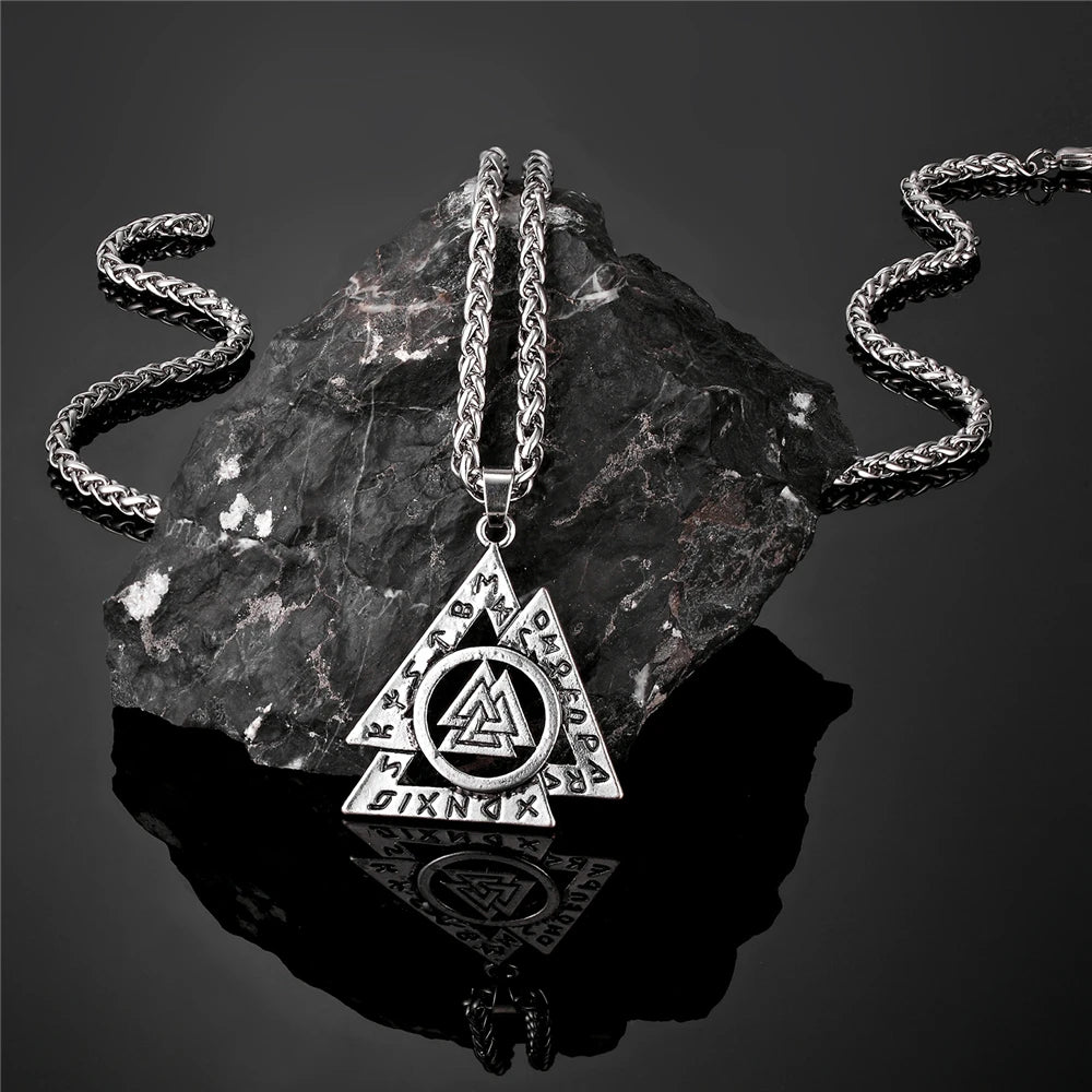 Viking Runes Valknut Pendant Mens Slavic Stainless Steel Necklaces in USA