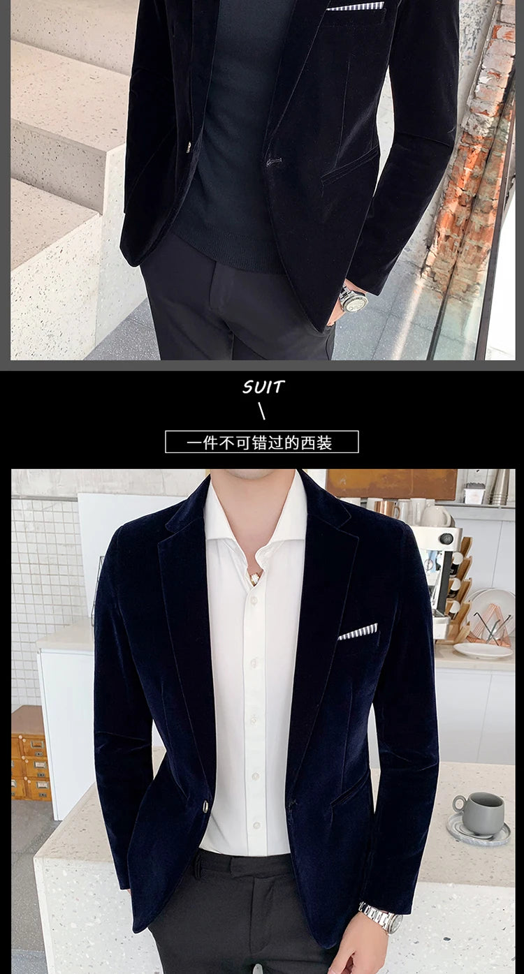 Men Golden velvet suit/Male slim High quality business Blazers in USA