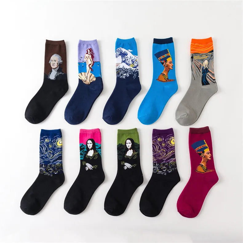 Cotton Colorful Van Gogh Retro Oil Painting Men Socks in USA