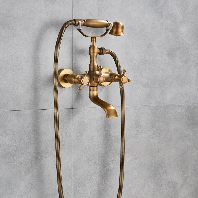 Antique Brass Bathtub Shower Faucet Set Bathroom in USA