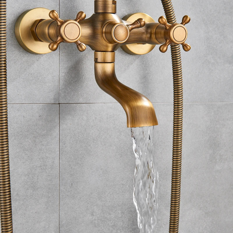 Antique Brass Bathtub Shower Faucet Set Bathroom in USA