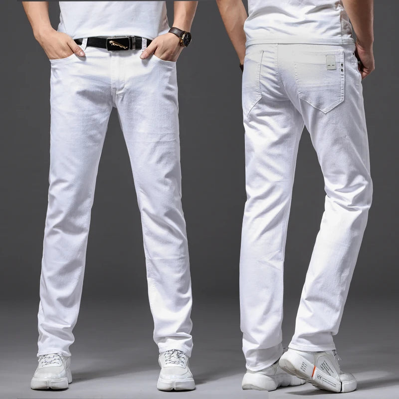 Men White Jeans Fashion Casual Classic Style Slim Fit Soft Trousers in USA