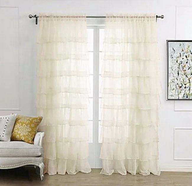 New Hot Ruffle Rod Pocket Organza Window Curtain in USA