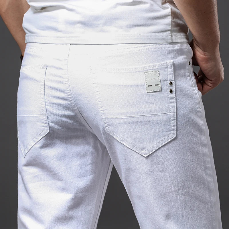 Men White Jeans Fashion Casual Classic Style Slim Fit Soft Trousers in USA