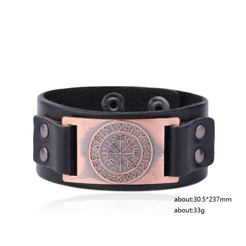 Compass Genuine Leather Bracelet Man Nordic Runes in USA