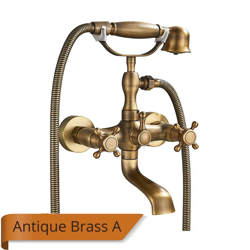 Antique Brass Bathtub Shower Faucet Set Bathroom in USA