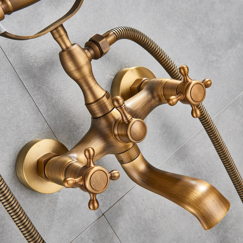 Antique Brass Bathtub Shower Faucet Set Bathroom in USA