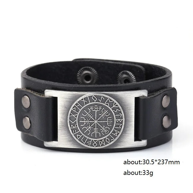 Compass Genuine Leather Bracelet Man Nordic Runes in USA