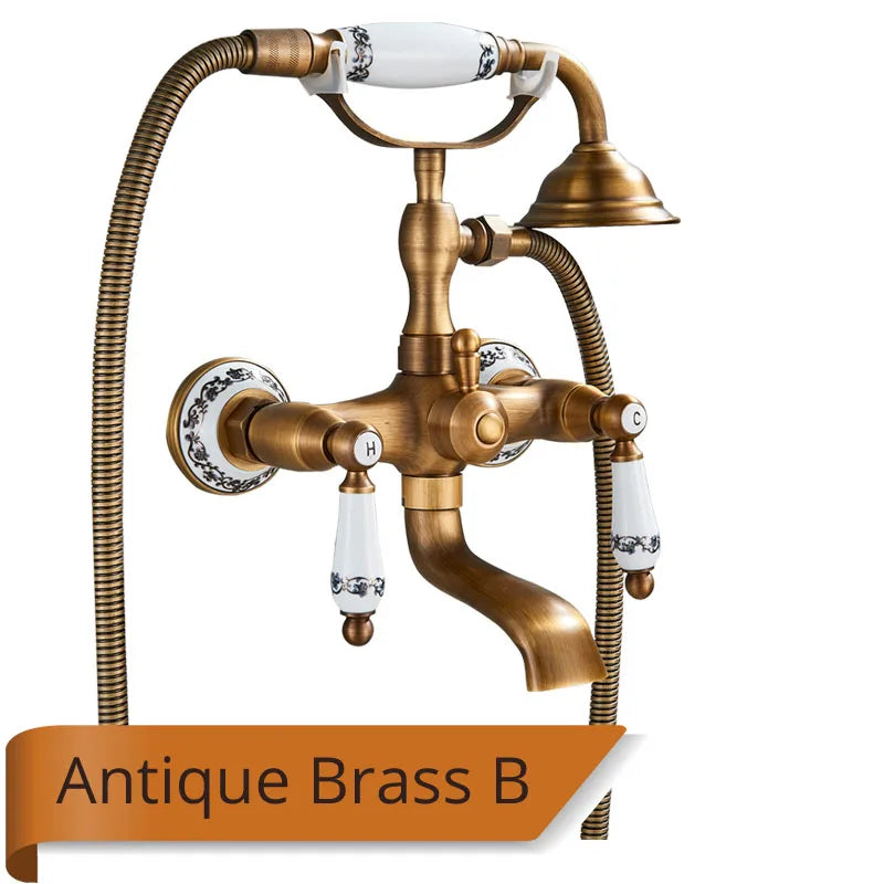 Antique Brass Bathtub Shower Faucet Set Bathroom in USA