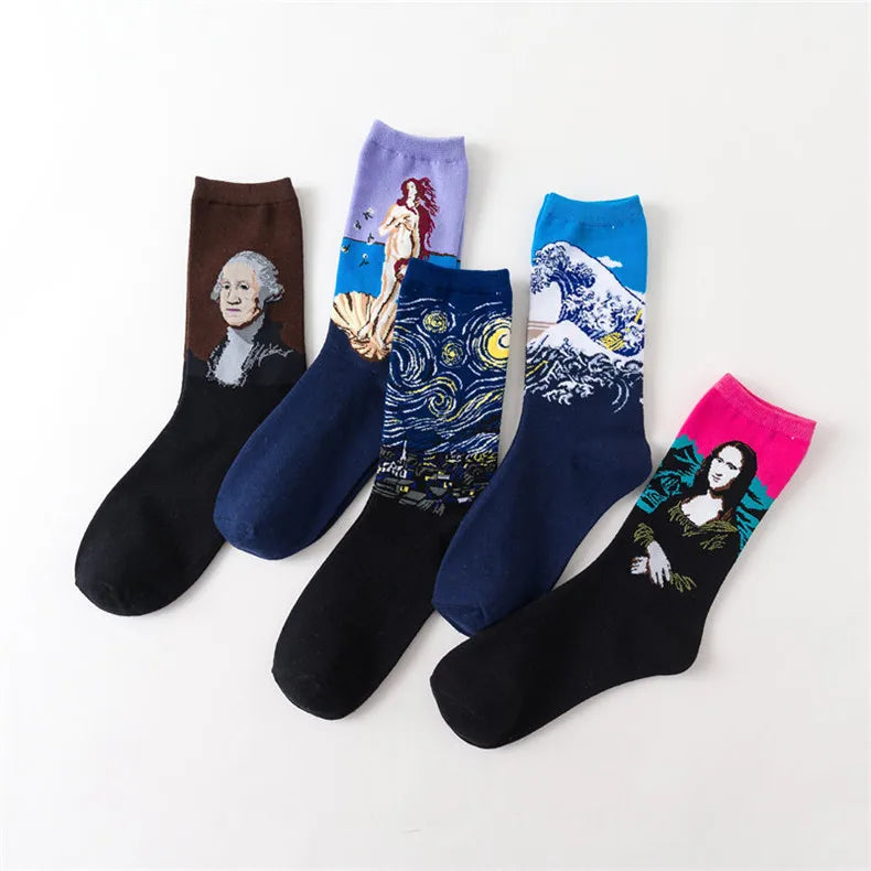 Cotton Colorful Van Gogh Retro Oil Painting Men Socks in USA