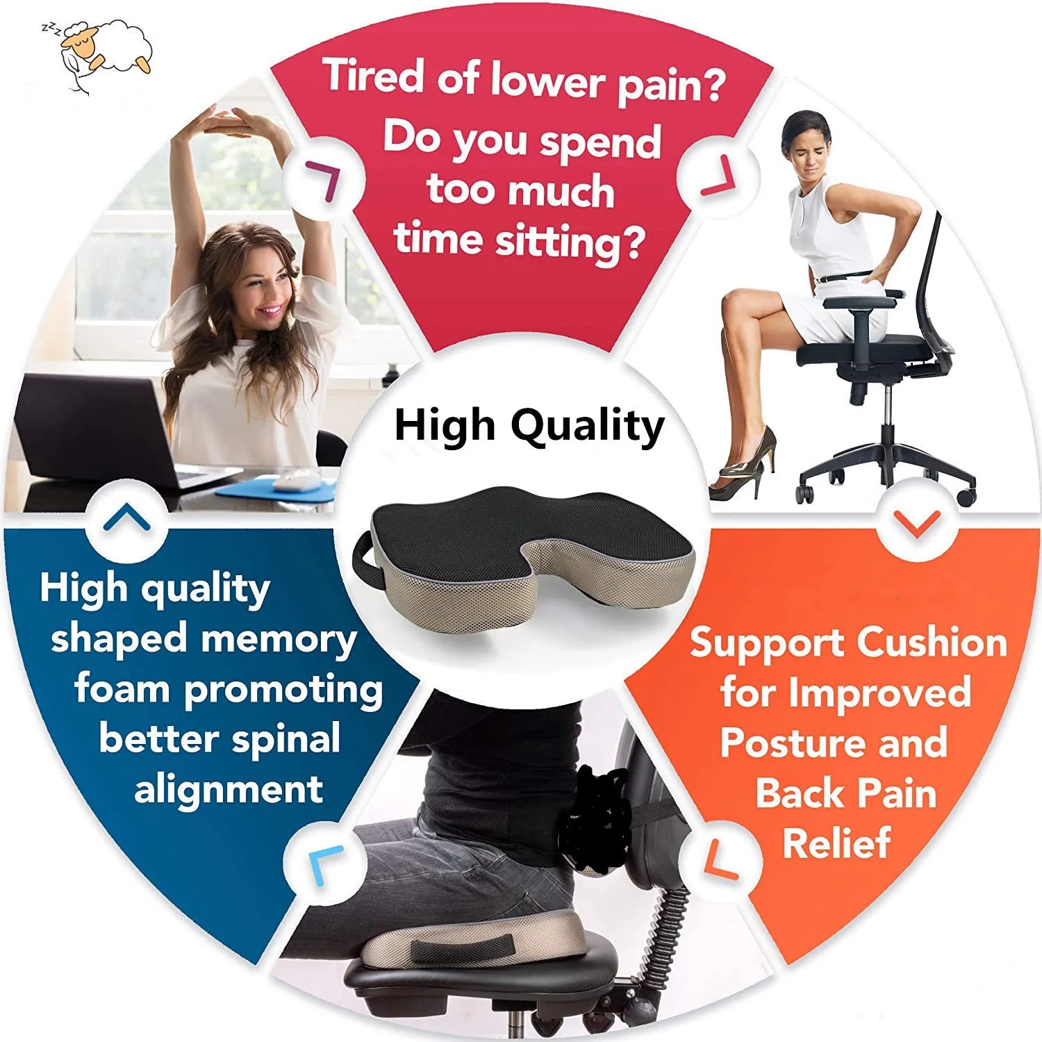 For Tailbone Sciatica back Pain relief Comfort Office Chair Car Seat C