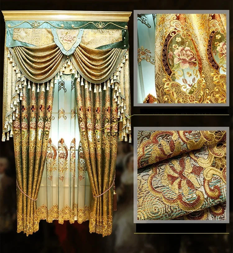 Gold Gilded Embroidered Hollowed Out Velvet Curtains in USA